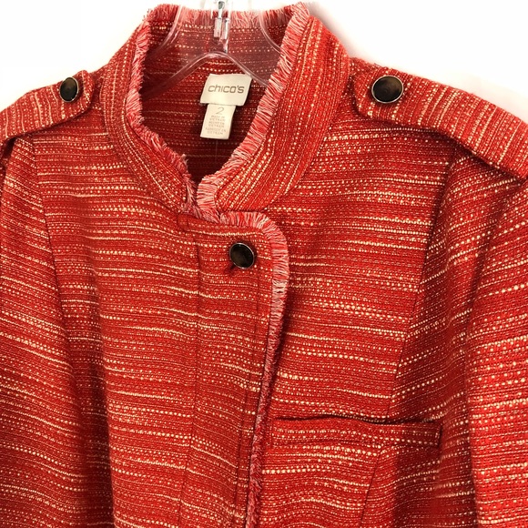 NWT Chico's Textured Fringe Jacket Orange Large/12 - Picture 3 of 8